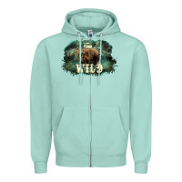 Seafoam Stay wild night Grizzly Bear Zipper Hoodie - HowdyJamesFarm