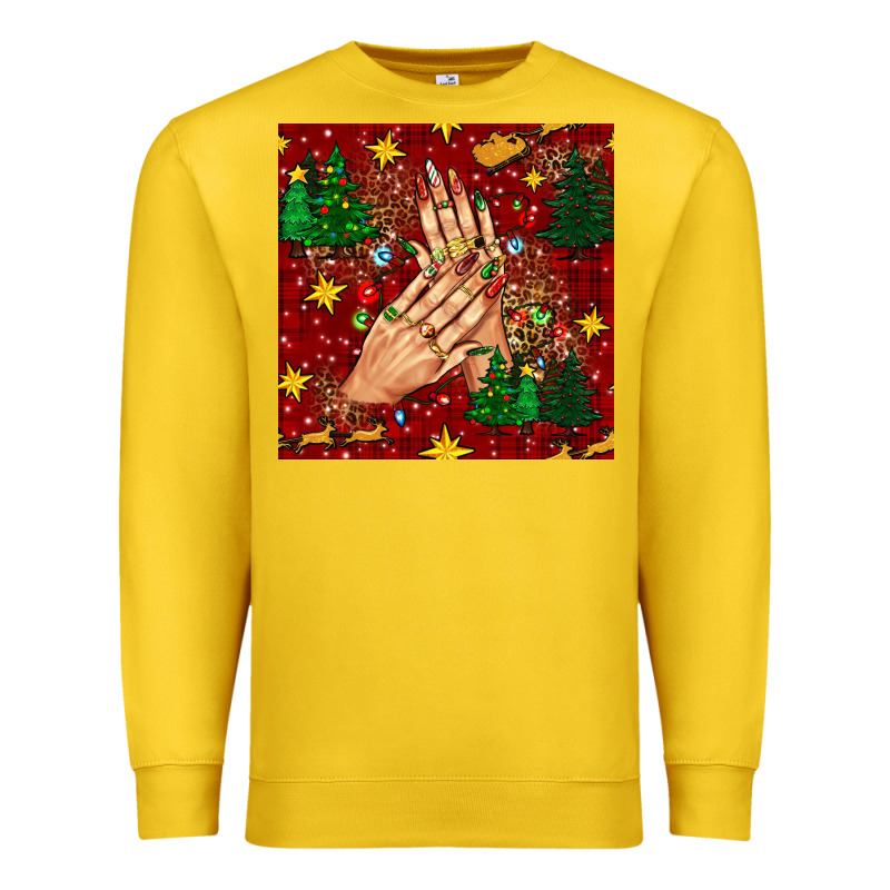Christmas Nails And Trees With Leopard And Plaid Seamless Pattern Bbs Premium Sweatshirt by BundleAndBundleShop | Teevron