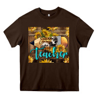 Chocolate Brown Western Teacher Pencil With Sunflowers Heavy Core Tee - LillyAllenDesigns