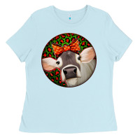 Baby Blue Christmas Cow, Ladies Tee - Jasminsmagicworld