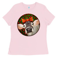 Bubblegum Pink Christmas Cow, Ladies Tee - Jasminsmagicworld