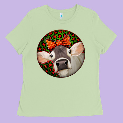 Christmas Cow, Ladies Tee Designed By Jasminsmagicworld