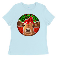 Baby Blue Christmas Cow Ladies Tee - Jasminsmagicworld
