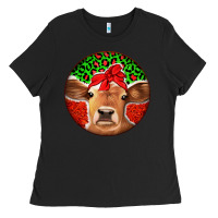 Black Christmas Cow Ladies Tee - Jasminsmagicworld
