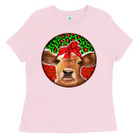 Bubblegum Pink Christmas Cow Ladies Tee - Jasminsmagicworld