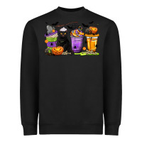 Black Halloween Cat Coffee Cups Heavyweight Sweatshirt - texasbilliewilder