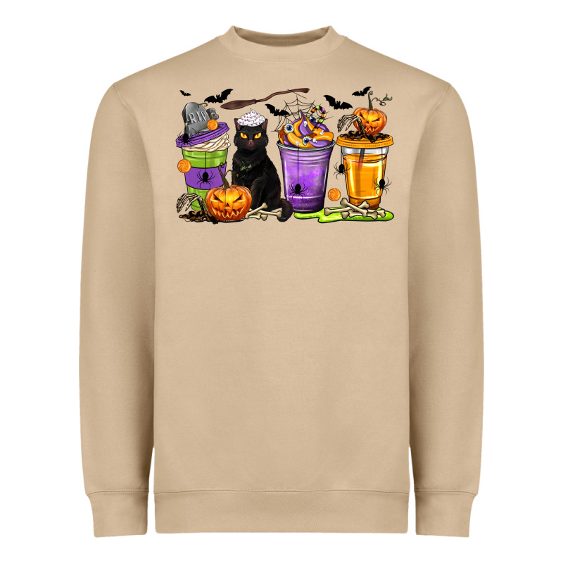 Halloween Cat Coffee Cups Heavyweight Sweatshirt by texasbilliewilder | Teevron