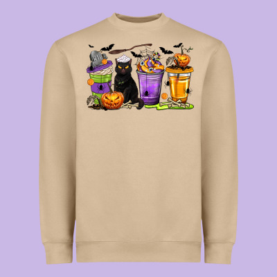 Halloween Cat Coffee Cups Heavyweight Sweatshirt Designed By Texasbilliewilder