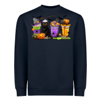 Navy Halloween Cat Coffee Cups Heavyweight Sweatshirt - texasbilliewilder