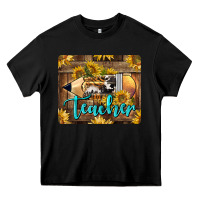 Black Western Teacher Pencil With Sunflowers Heavy Core Tee - LillyAllenDesigns
