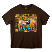 Chocolate Brown Western Teacher Pencil With Sunflowers Heavy Core Tee - LillyAllenDesigns
