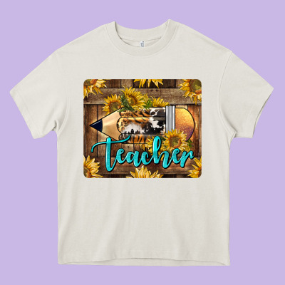 Western Teacher Pencil With Sunflowers Heavy Core Tee Designed By Lillyallendesigns