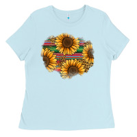 Baby Blue sunflower leopard serape patch Ladies Tee - Jasminsmagicworld