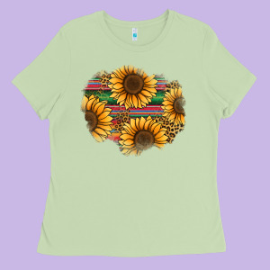 Sunflower Leopard Serape Patch Ladies Tee Designed By Jasminsmagicworld