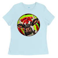 Baby Blue Christmas Cow Ladies Tee - Jasminsmagicworld