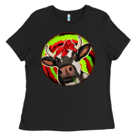 Black Christmas Cow Ladies Tee - Jasminsmagicworld