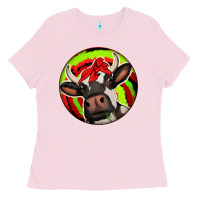 Bubblegum Pink Christmas Cow Ladies Tee - Jasminsmagicworld