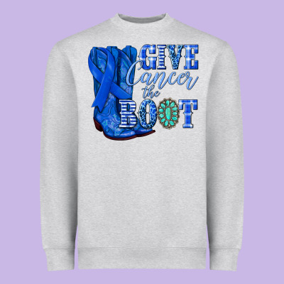 Give Cancer The Boot Colon Cancer Blue Ribbon Nca Heavyweight Sweatshirt Designed By Nancycooperartshop