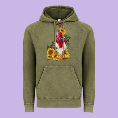 Sunflower Rooster With Leopard Vintage Hoodie Designed By Ranaportraitstore