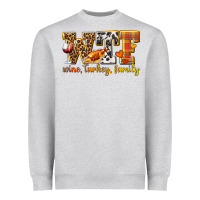 Heather Grey WTF Wine Turkey Family Heavyweight Sweatshirt - texasbilliewilder