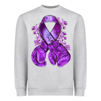 Heather Grey purple ribbon with boxing gloves Heavyweight Sweatshirt - NancyCooperArtShop