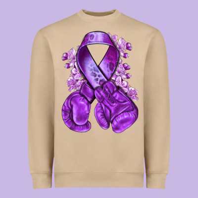 Purple Ribbon With Boxing Gloves Heavyweight Sweatshirt Designed By Nancycooperartshop