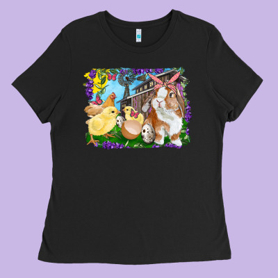 Easter Farm Chicks And Bunny Ladies Tee Designed By Ranaportraitstore