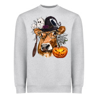 Heather Grey Boo Heifer Cow Halloween Heavyweight Sweatshirt - texasbilliewilder