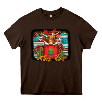 Chocolate Brown hot coco christmas highland cow with background Heavy Core Tee - Jasminsmagicworld