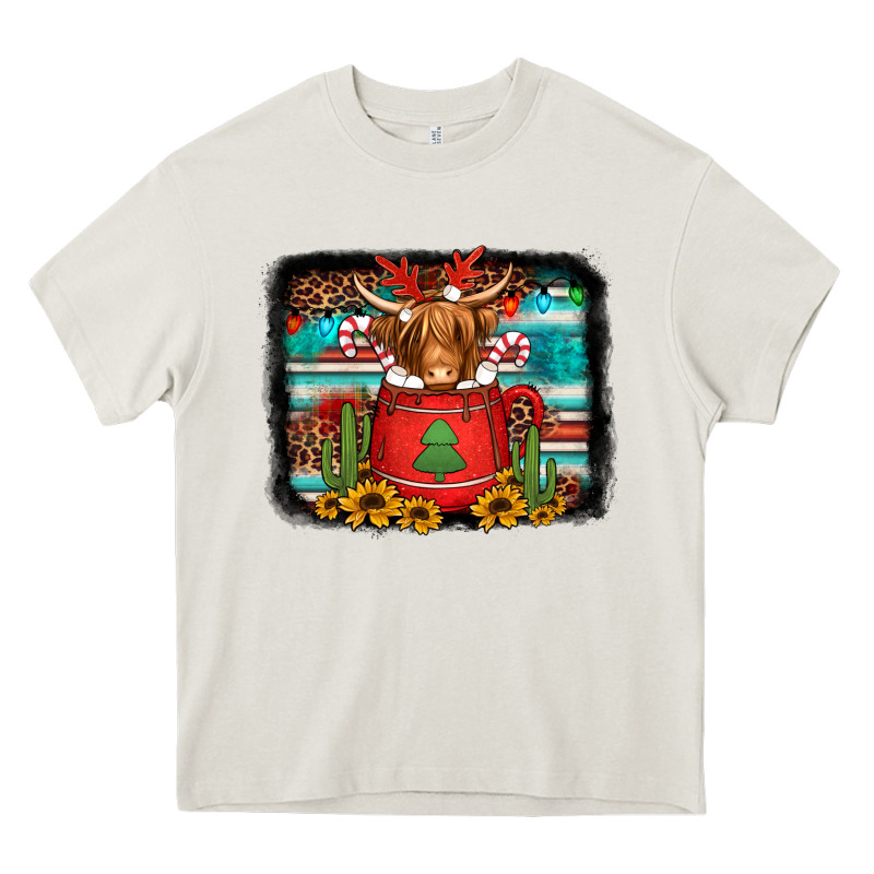 Hot Coco Christmas Highland Cow With Background Heavy Core Tee by Jasminsmagicworld | Teevron