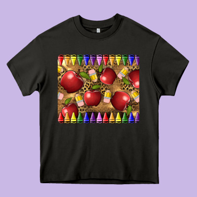Teacher Crayons And Apples Heavy Core Tee Designed By Lillyallendesigns