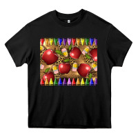 Black Teacher Crayons And Apples Heavy Core Tee - LillyAllenDesigns