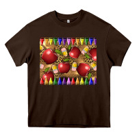 Chocolate Brown Teacher Crayons And Apples Heavy Core Tee - LillyAllenDesigns