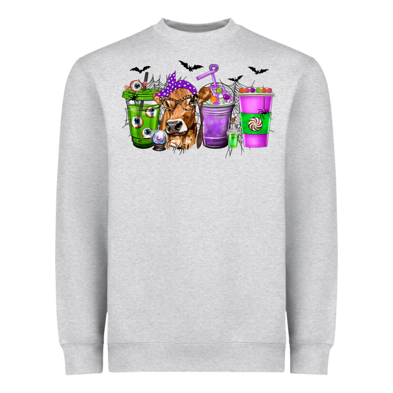 Coffee Cups With Cow And Halloween Heavyweight Sweatshirt by texasbilliewilder | Teevron