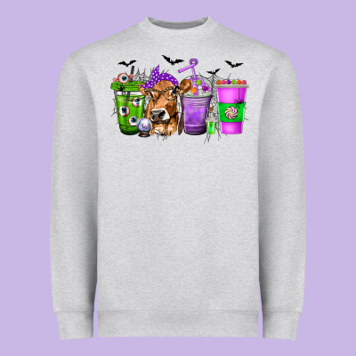Coffee Cups With Cow And Halloween Heavyweight Sweatshirt Designed By Texasbilliewilder