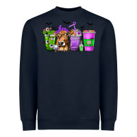 Navy Coffee Cups with Cow and Halloween Heavyweight Sweatshirt - texasbilliewilder