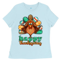 Baby Blue happy thanksgiving turkey Ladies Tee - Jasminsmagicworld