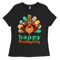 Black happy thanksgiving turkey Ladies Tee - Jasminsmagicworld