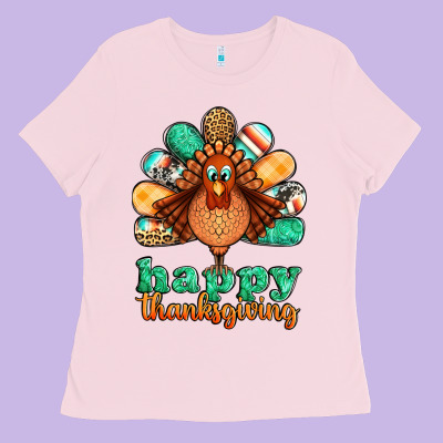 Happy Thanksgiving Turkey Ladies Tee Designed By Jasminsmagicworld
