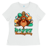 White happy thanksgiving turkey Ladies Tee - Jasminsmagicworld