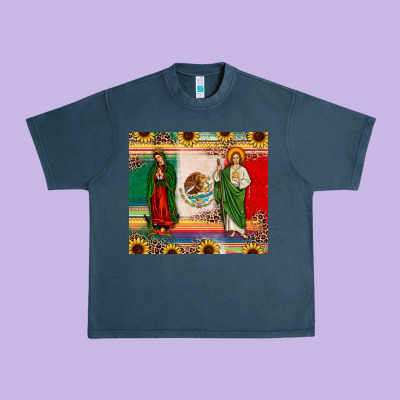 Mexico Flag Our Lady Of Guadalupe San Judas Sunflower Urban Heavy Tee Designed By Jahusdesignshop