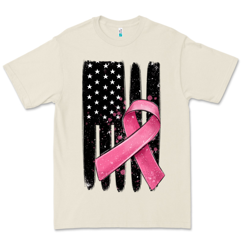 Breast Cancer Ribbon American Flag Premium Tee by MaliasSmallBusiness | Teevron
