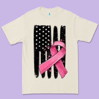 Breast Cancer Ribbon American Flag Premium Tee Designed By Maliassmallbusiness