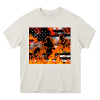 Cream firefighter thin red lin Heavy Core Tee - LillyAllenDesigns