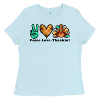 Baby Blue peace love thankful turkey Ladies Tee - Jasminsmagicworld