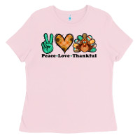Bubblegum Pink peace love thankful turkey Ladies Tee - Jasminsmagicworld