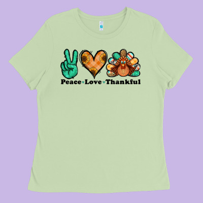 Peace Love Thankful Turkey Ladies Tee Designed By Jasminsmagicworld