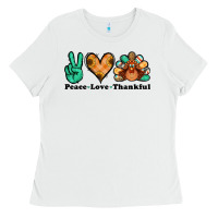 White peace love thankful turkey Ladies Tee - Jasminsmagicworld