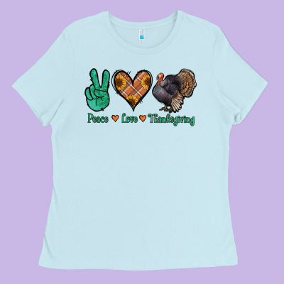 Peace Love Thanksgiving Ladies Tee Designed By Jasminsmagicworld