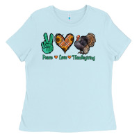 Baby Blue peace love thanksgiving Ladies Tee - Jasminsmagicworld